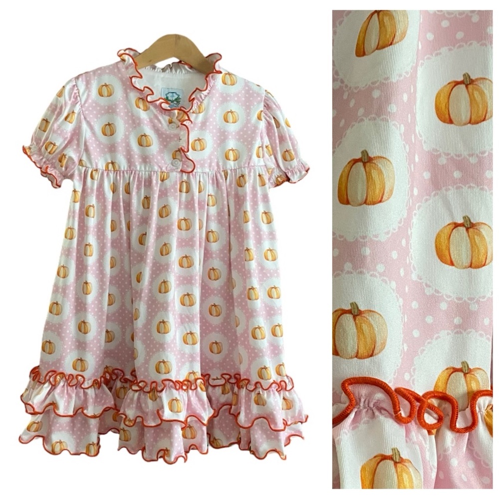 Southern Taters Pink Orange Pumpkin Ruffle Dress 4t